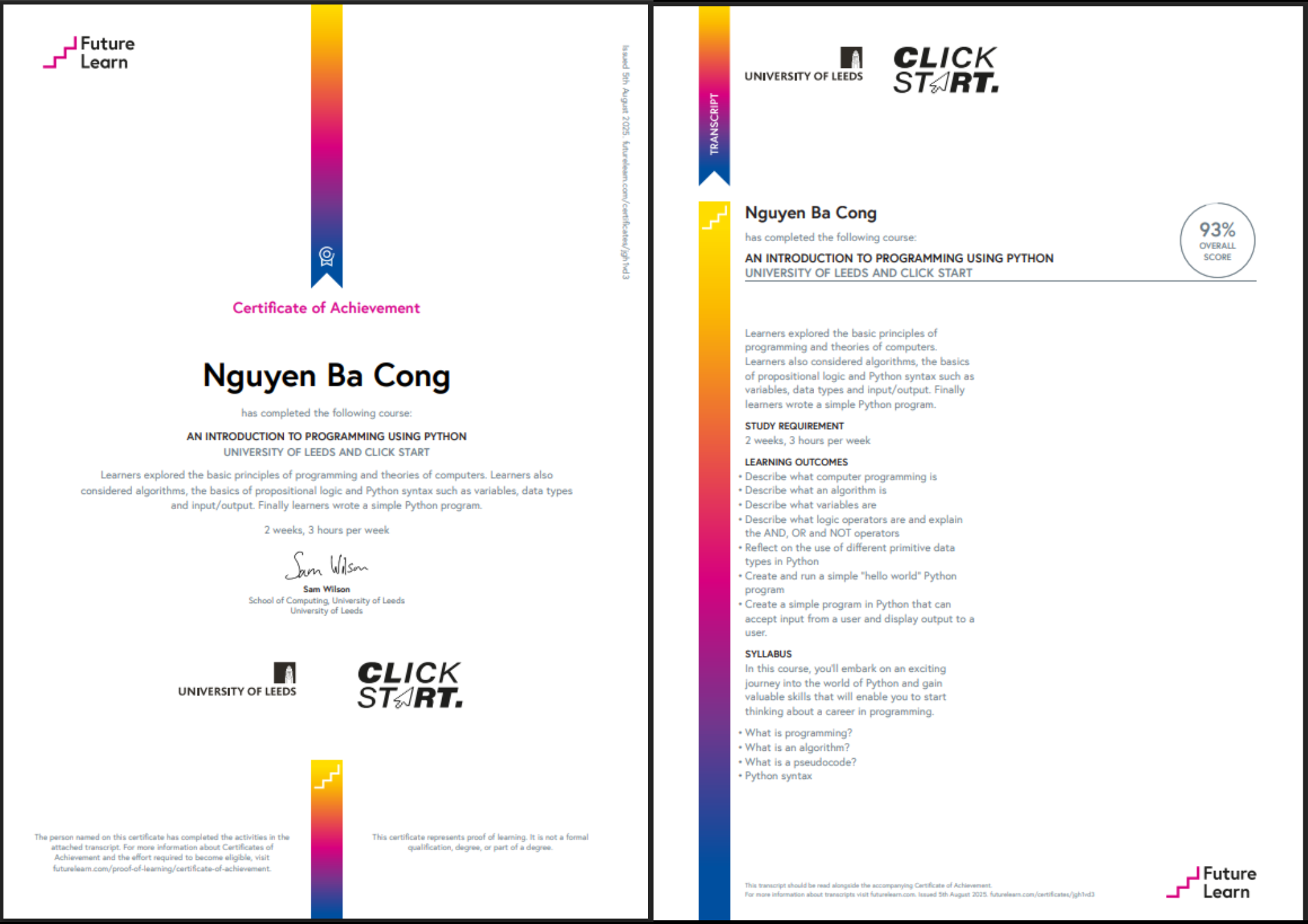 Certificate filterdata